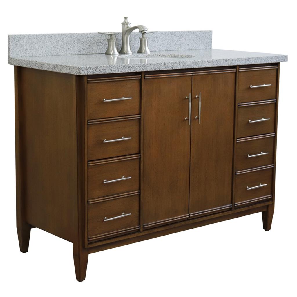 Bellaterra MCM 49" Single Vanity, Walnut, Gray Granite Top/Oval Sink