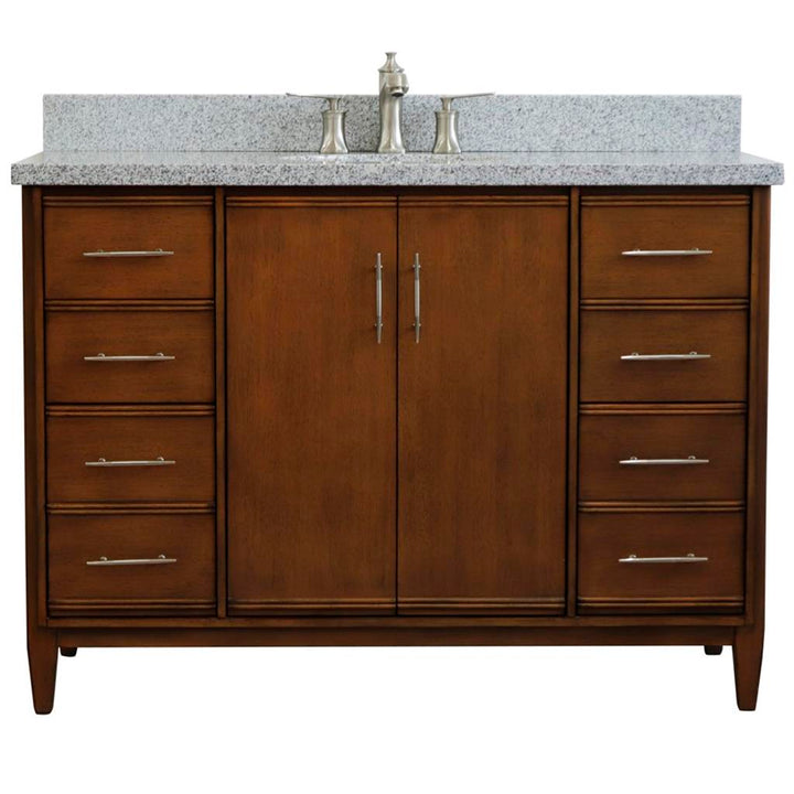 Bellaterra MCM 49" Single Vanity, Walnut, Gray Granite Top/Oval Sink