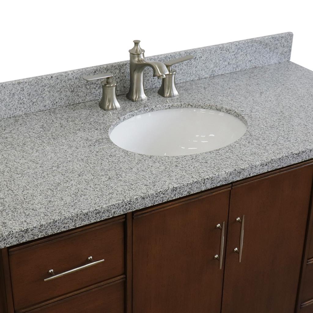 Bellaterra MCM 49" Single Vanity, Walnut, Gray Granite Top/Oval Sink