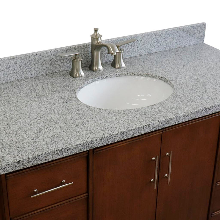 Bellaterra MCM 49" Single Vanity, Walnut, Gray Granite Top/Oval Sink