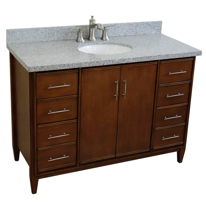 Bellaterra MCM 49" Single Vanity, Walnut, Gray Granite Top/Oval Sink