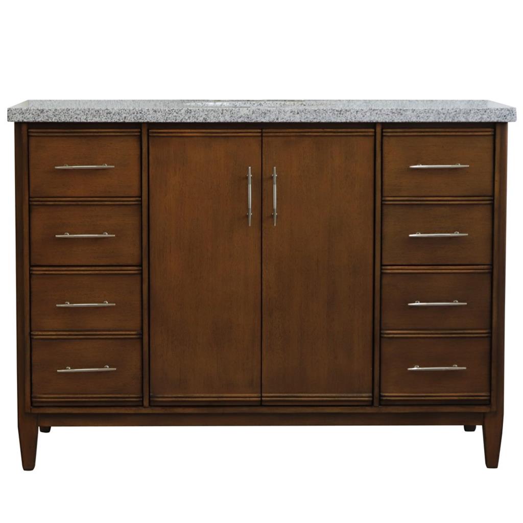 Bellaterra MCM 49" Single Vanity, Walnut, Gray Granite Top/Oval Sink