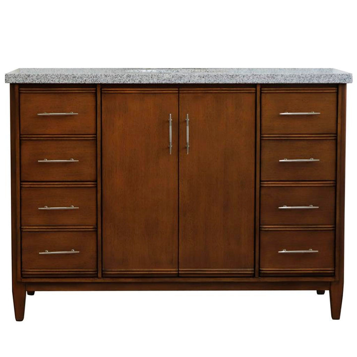 Bellaterra MCM 49" Single Vanity, Walnut, Gray Granite Top/Oval Sink