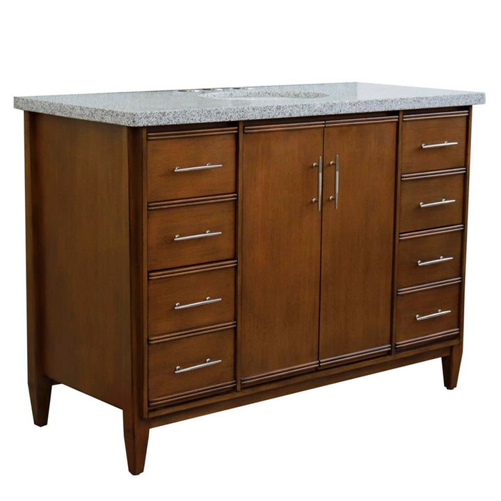 Bellaterra MCM 49" Single Vanity, Walnut, Gray Granite Top/Oval Sink