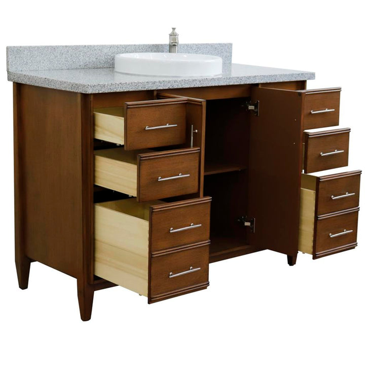 Bellaterra MCM 49" Single Vanity, Walnut, Gray Granite Top/Round Sink