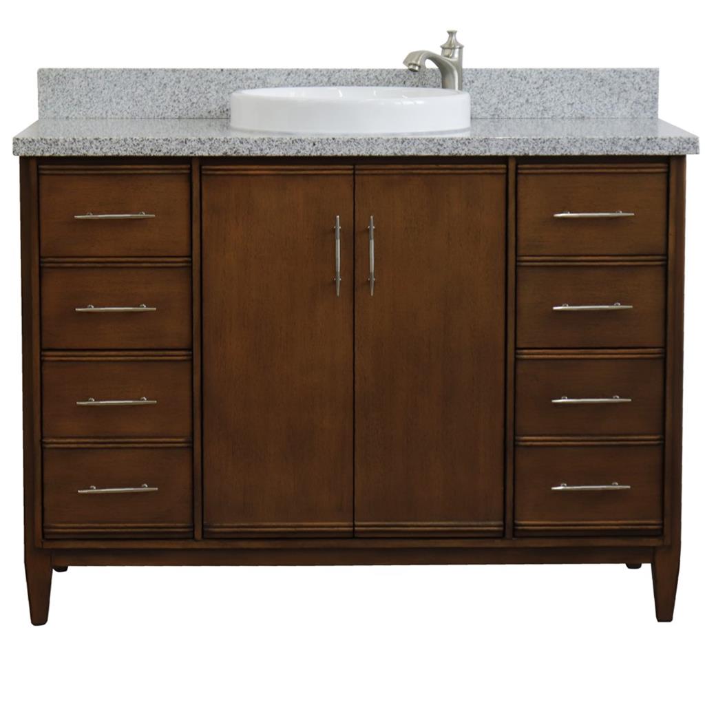 Bellaterra MCM 49" Single Vanity, Walnut, Gray Granite Top/Round Sink