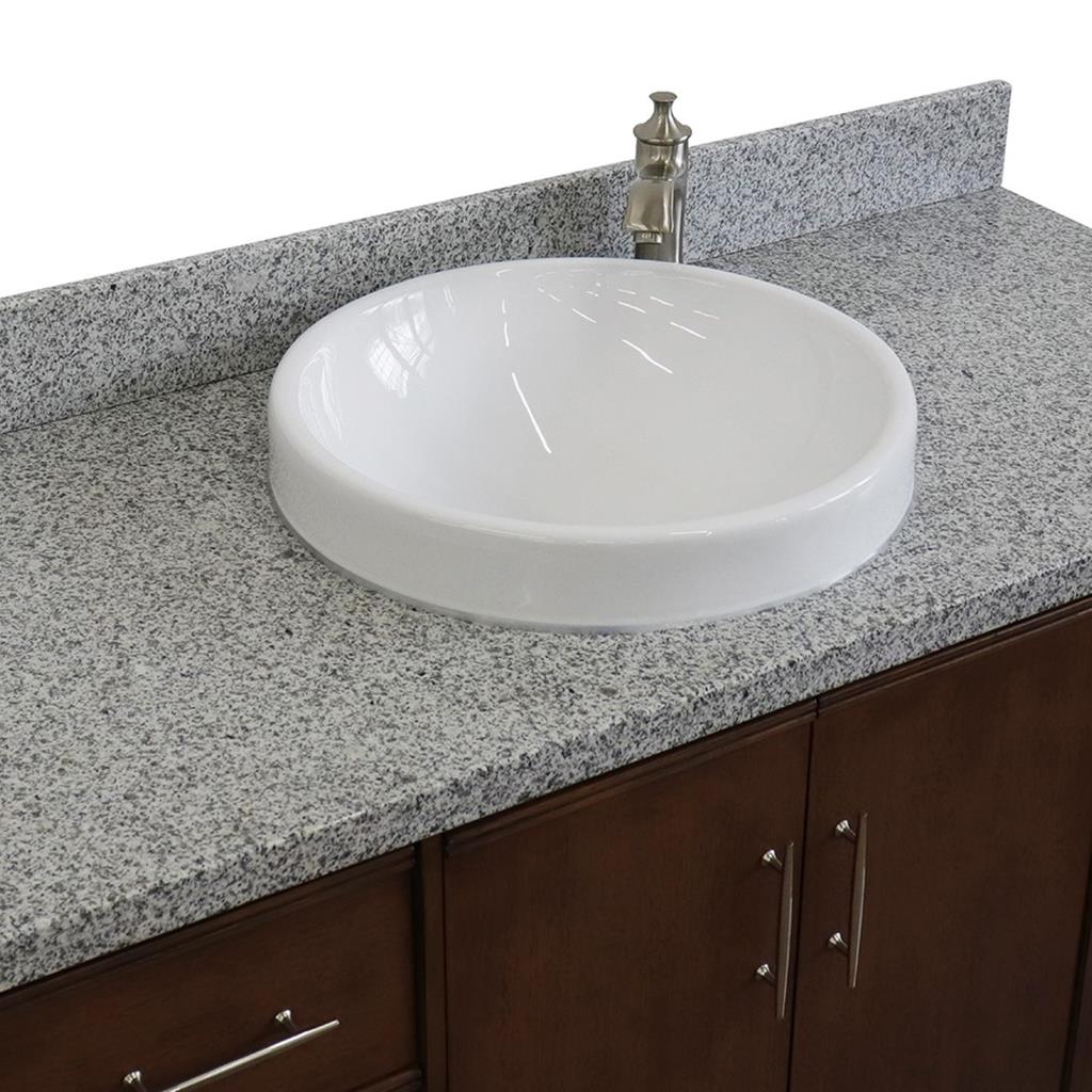 Bellaterra MCM 49" Single Vanity, Walnut, Gray Granite Top/Round Sink