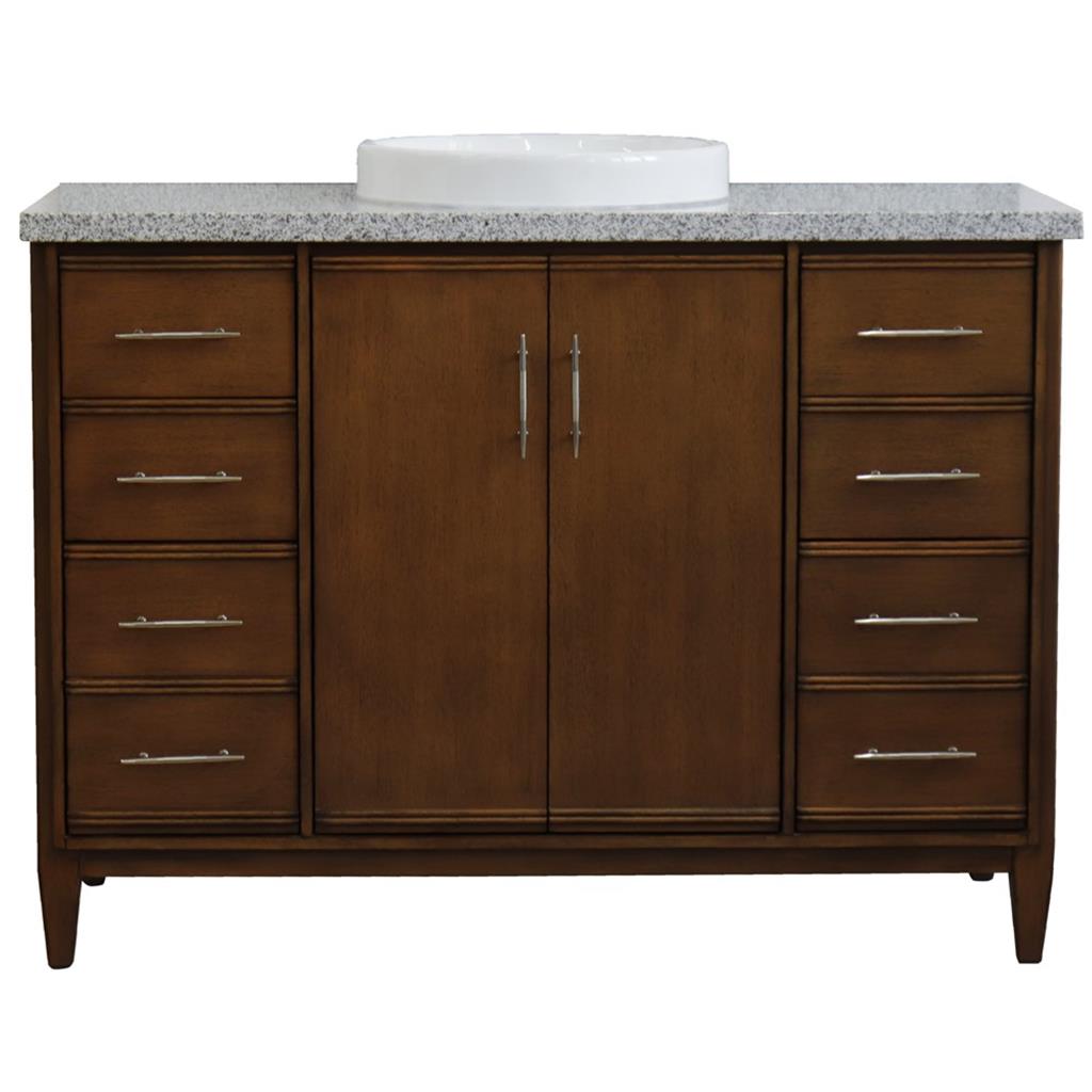 Bellaterra MCM 49" Single Vanity, Walnut, Gray Granite Top/Round Sink