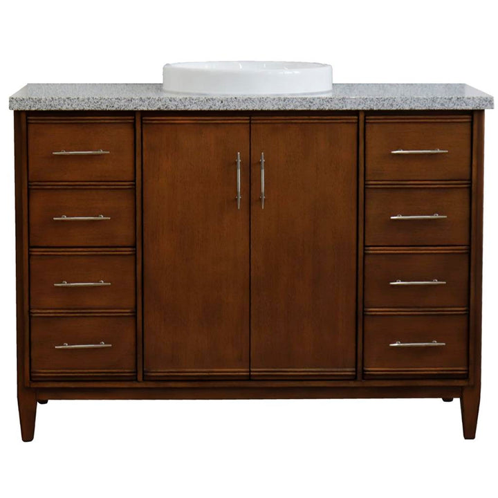 Bellaterra MCM 49" Single Vanity, Walnut, Gray Granite Top/Round Sink