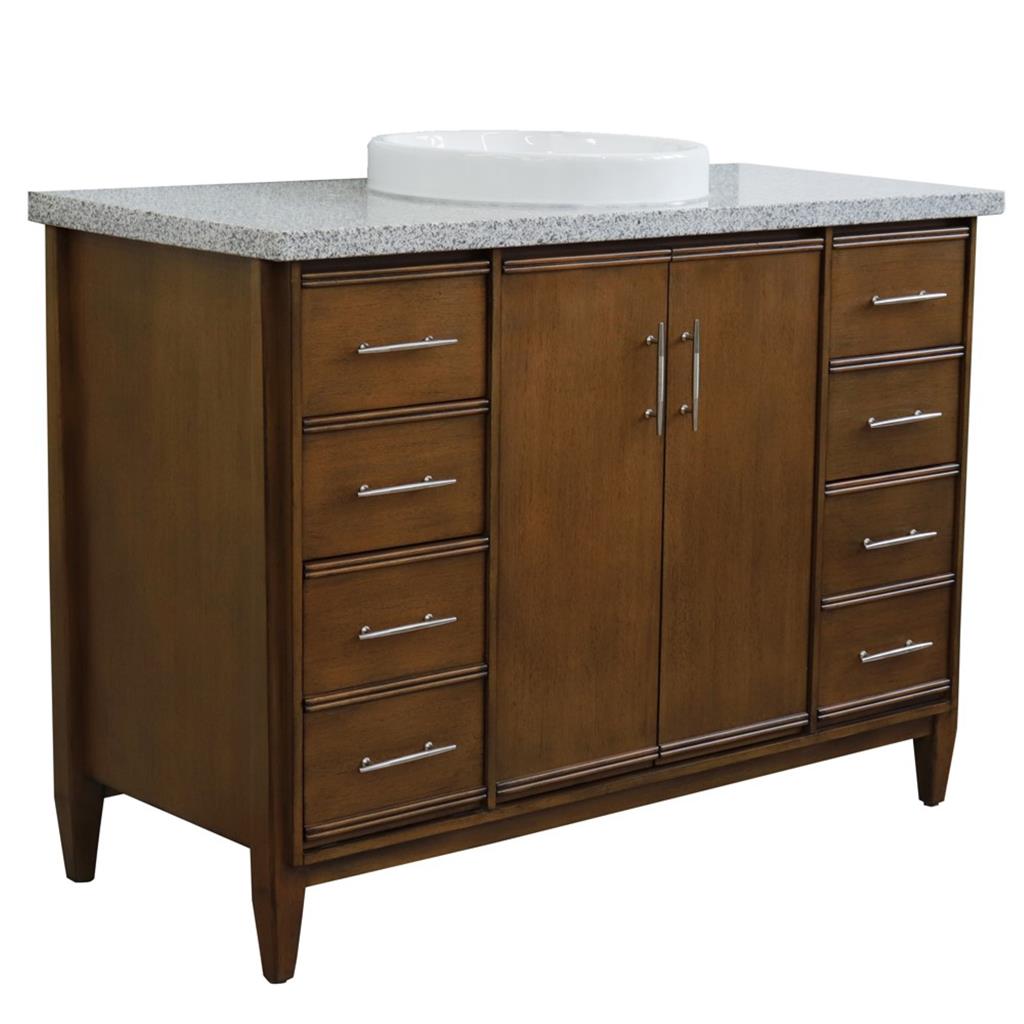 Bellaterra MCM 49" Single Vanity, Walnut, Gray Granite Top/Round Sink