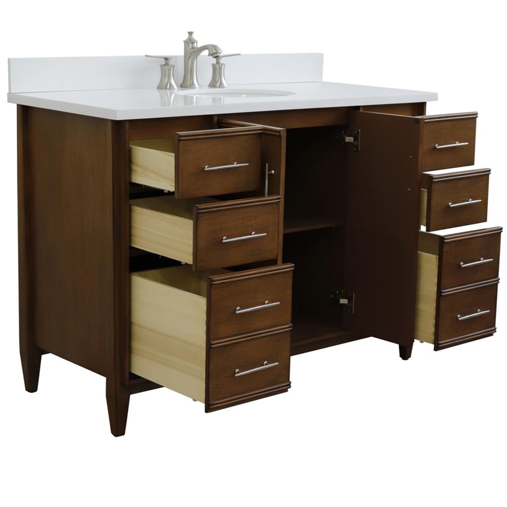 Bellaterra MCM 49" Single Vanity, Walnut, White Quartz Top/Oval Sink