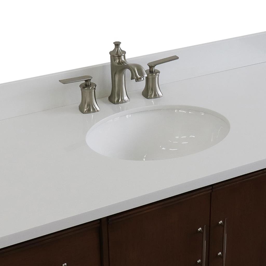 Bellaterra MCM 49" Single Vanity, Walnut, White Quartz Top/Oval Sink