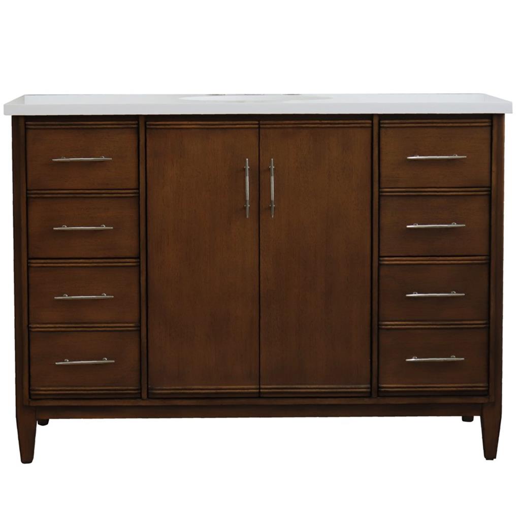 Bellaterra MCM 49" Single Vanity, Walnut, White Quartz Top/Oval Sink