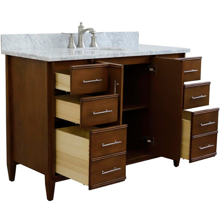 Bellaterra MCM 49" Single Vanity, Walnut, White Carrara Marble Top/Oval Sink