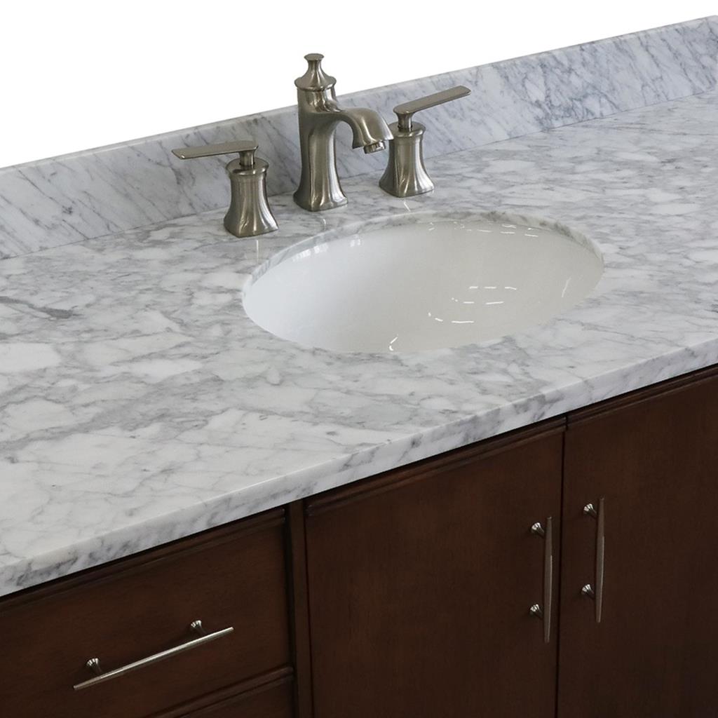 Bellaterra MCM 49" Single Vanity, Walnut, White Carrara Marble Top/Oval Sink