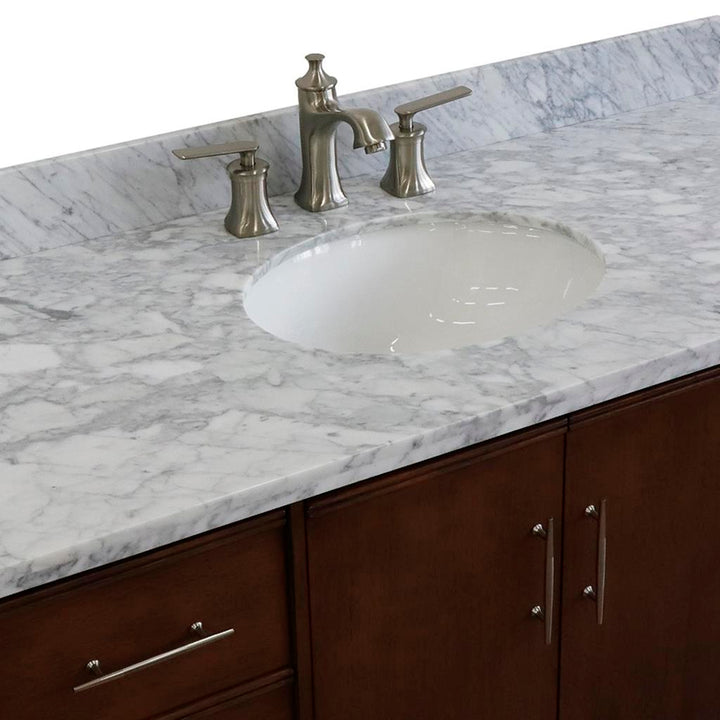 Bellaterra MCM 49" Single Vanity, Walnut, White Carrara Marble Top/Oval Sink