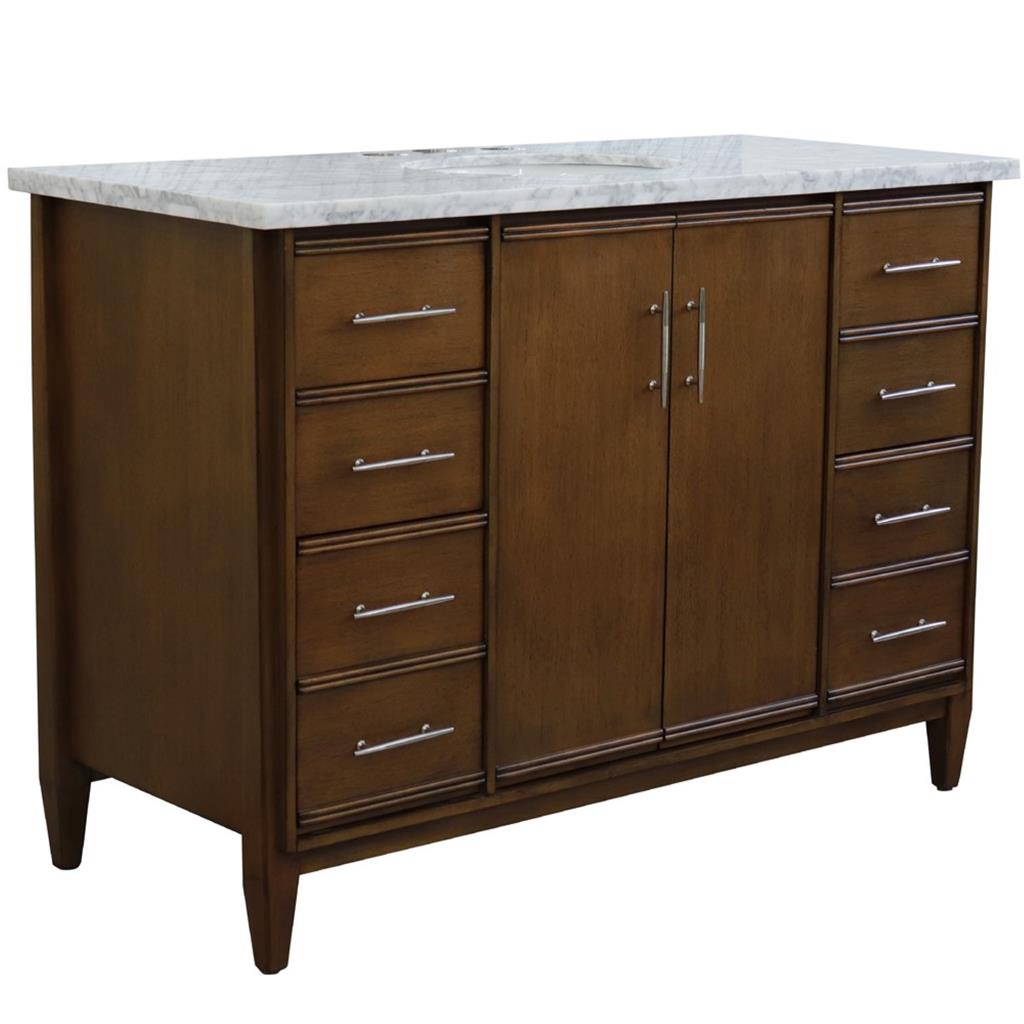 Bellaterra MCM 49" Single Vanity, Walnut, White Carrara Marble Top/Oval Sink