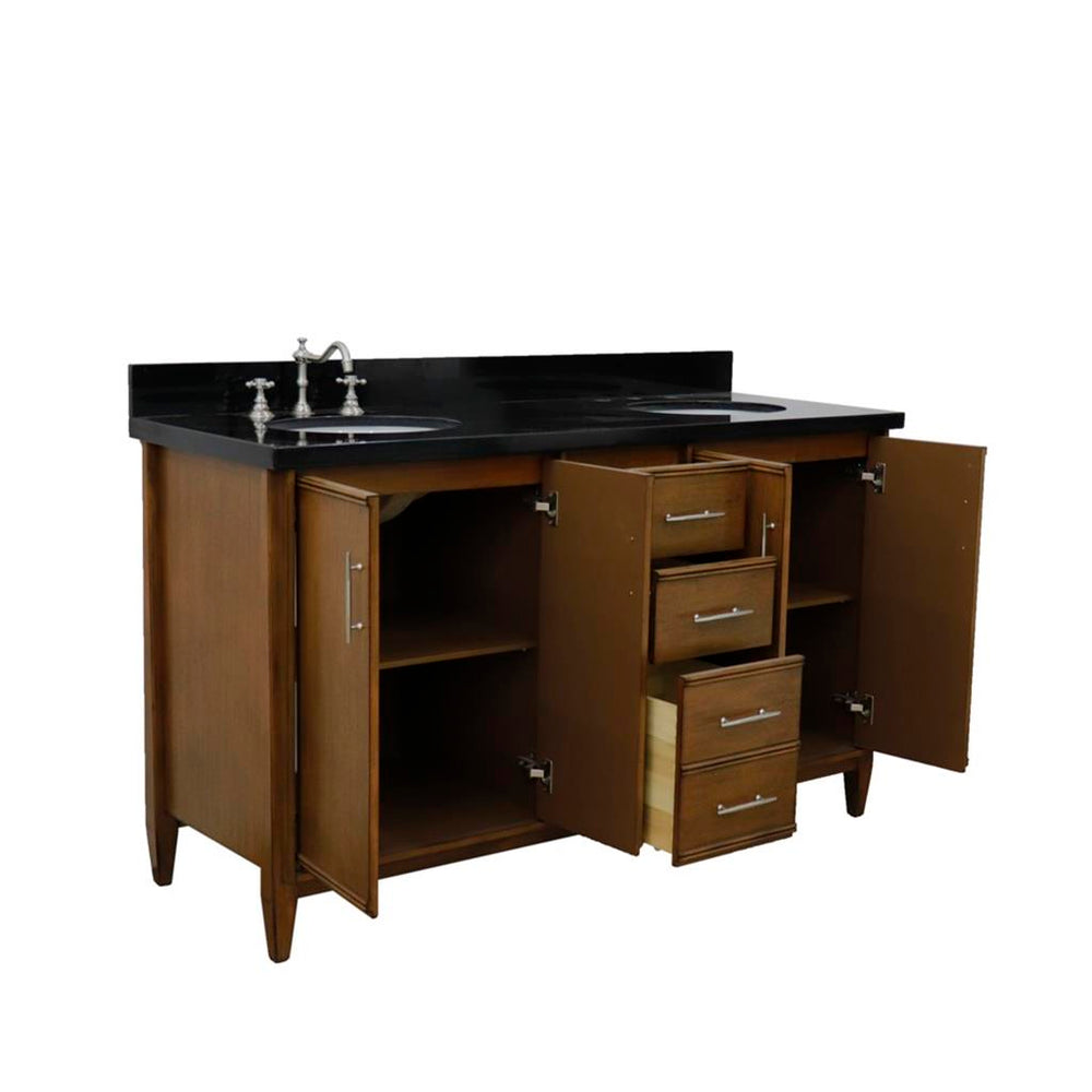 Bellaterra Home MCM 60" Walnut Double Vanity, Oval Sink Black Galaxy Granite#top-options_black-galaxy-granite