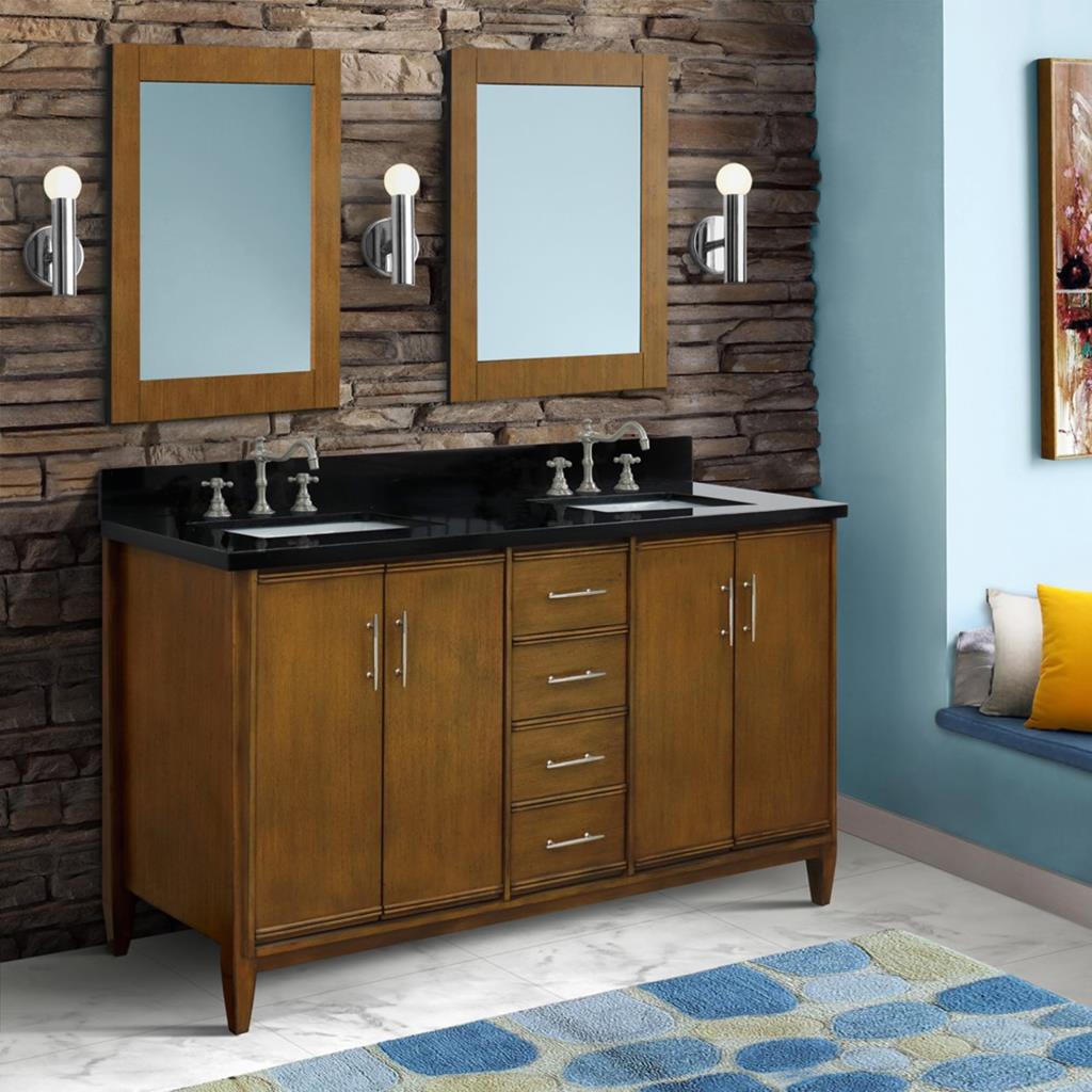 Bellaterra Home MCM 60" Walnut Double Vanity, Rectangle Sink Black Galaxy Granite#top-options_black-galaxy-granite