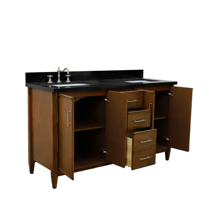 Bellaterra Home MCM 60" Walnut Double Vanity, Rectangle Sink Black Galaxy Granite#top-options_black-galaxy-granite