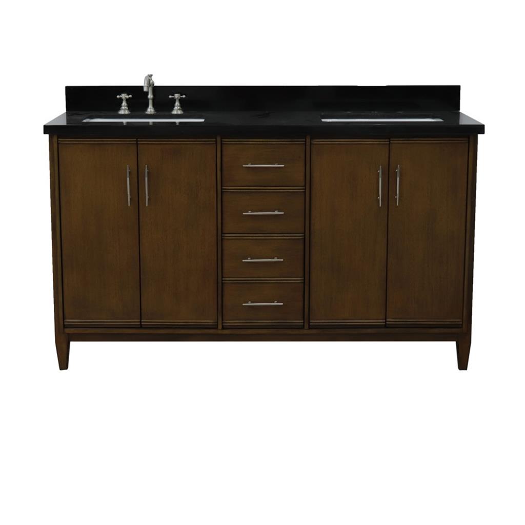 Bellaterra Home MCM 60" Walnut Double Vanity, Rectangle Sink Black Galaxy Granite#top-options_black-galaxy-granite