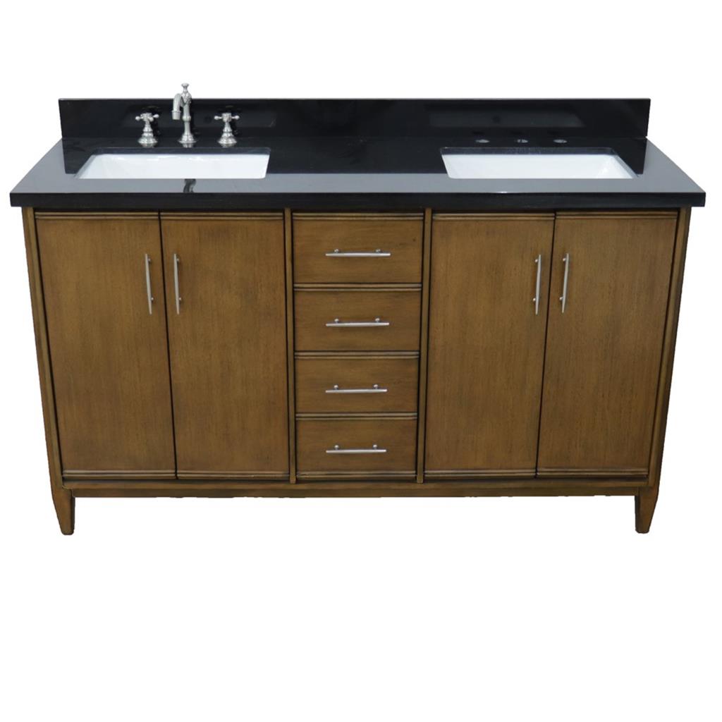 Bellaterra Home MCM 60" Walnut Double Vanity, Rectangle Sink Black Galaxy Granite#top-options_black-galaxy-granite