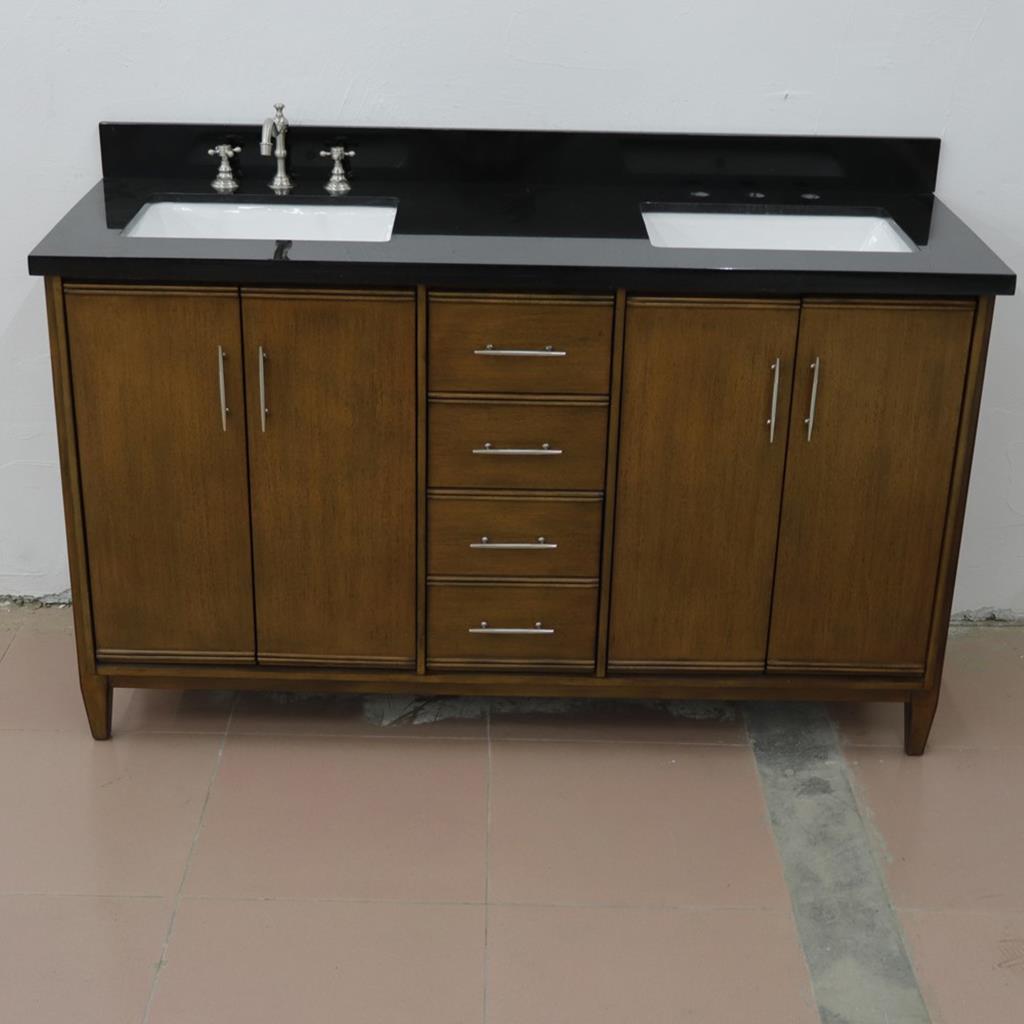 Bellaterra Home MCM 60" Walnut Double Vanity, Rectangle Sink Black Galaxy Granite#top-options_black-galaxy-granite