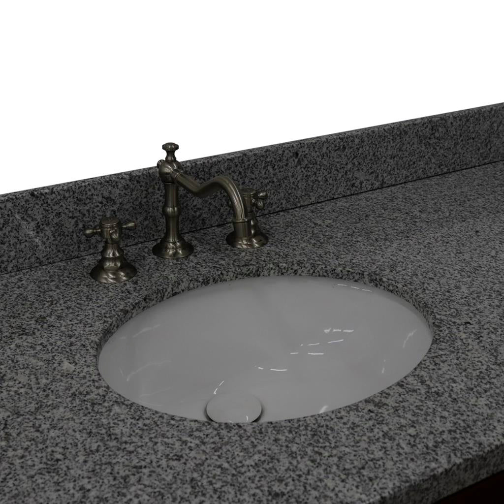 Bellaterra MCM 61" Double Vanity, Walnut, Gray Granite Top/Oval Sink