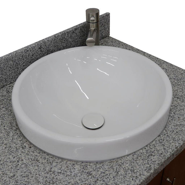 Bellaterra MCM 61" Double Vanity, Walnut, Gray Granite Top/Round Sink