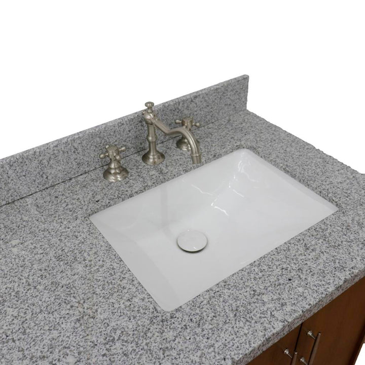 Bellaterra MCM 61" Double Vanity, Walnut, Gray Granite Top/Rectangle Sink