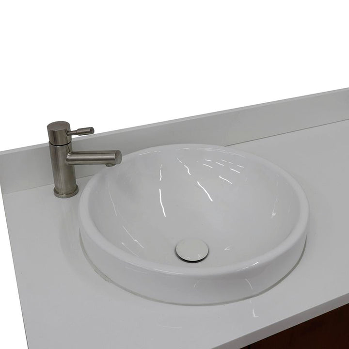 Bellaterra MCM 61" Double Vanity, Walnut, White Quartz Top/Round Sink