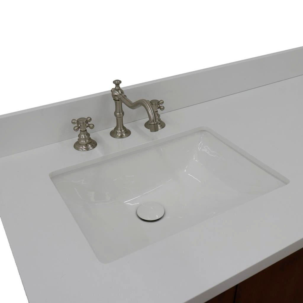 Bellaterra MCM 61" Double Vanity, Walnut, White Quartz Top/Rectangle Sink