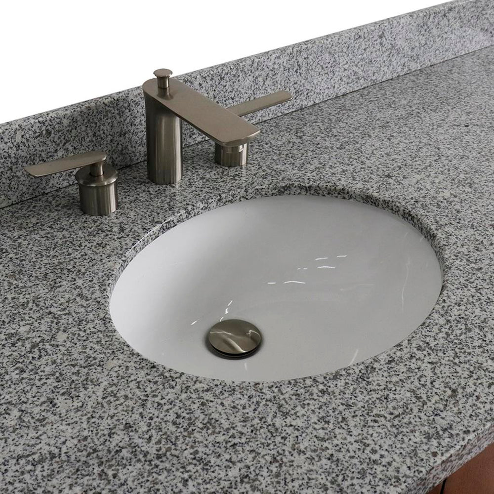 Bellaterra MCM 61" Single Vanity, Walnut, Gray Granite Top/Oval Sink