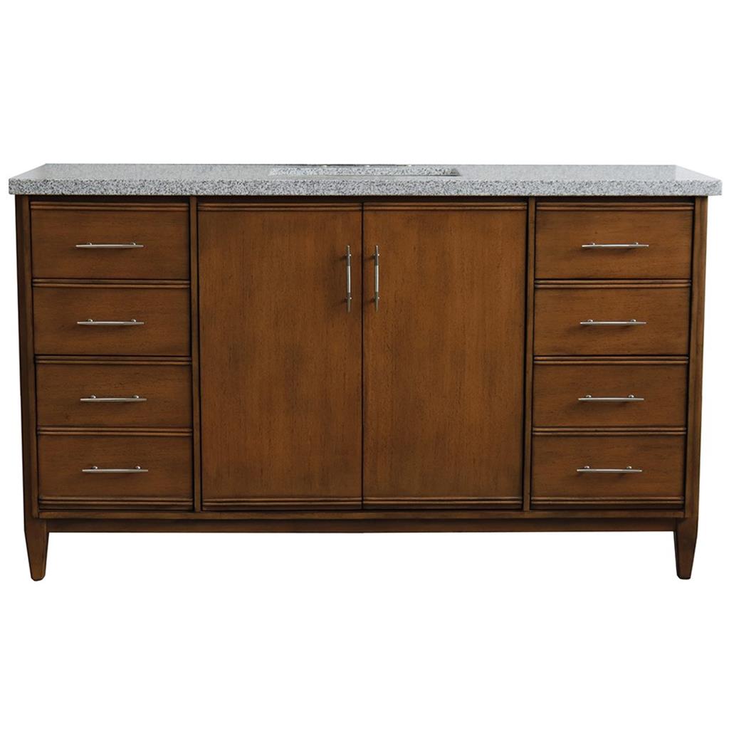 Bellaterra MCM 61" Single Vanity, Walnut, Gray Granite Top/Rectangle Sink