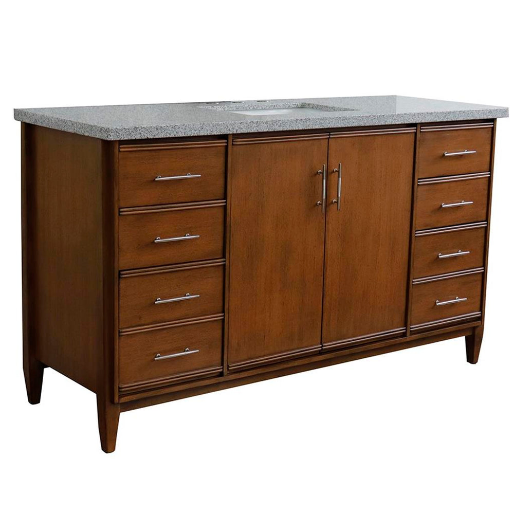 Bellaterra MCM 61" Single Vanity, Walnut, Gray Granite Top/Rectangle Sink