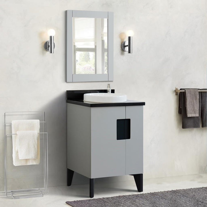 Bellaterra Home Kolb 25" Single Sink Vanity, Light Gray, Round Sink, Black Galaxy Granite Top#top-options_black-galaxy-granite-top