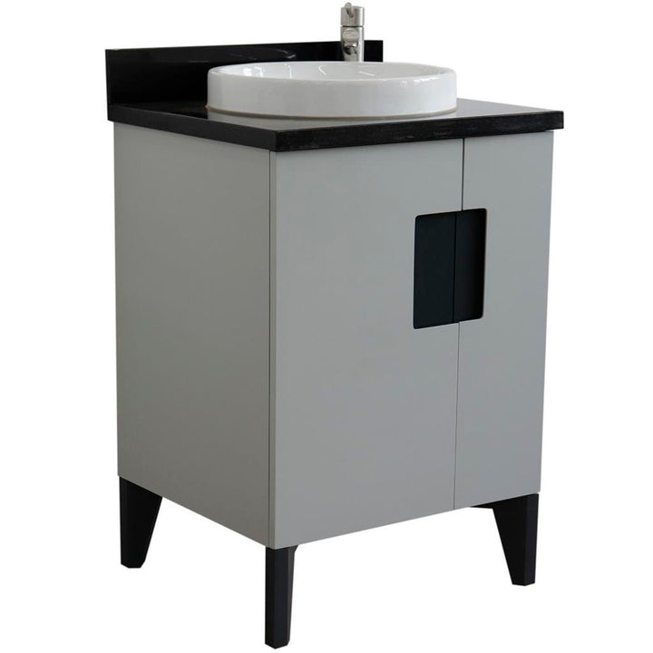 Bellaterra Home Kolb 25" Single Sink Vanity, Light Gray, Round Sink, Black Galaxy Granite Top#top-options_black-galaxy-granite-top