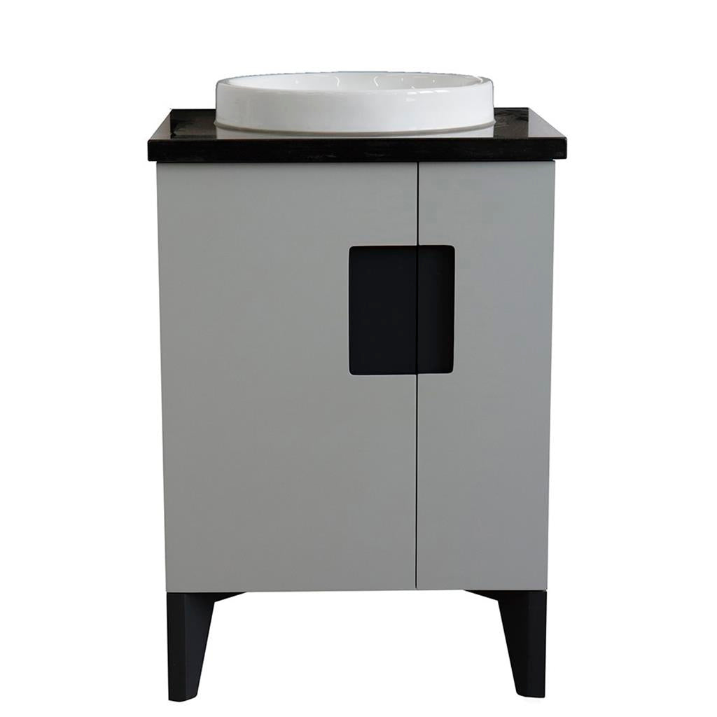 Bellaterra Home Kolb 25" Single Sink Vanity, Light Gray, Round Sink, Black Galaxy Granite Top#top-options_black-galaxy-granite-top