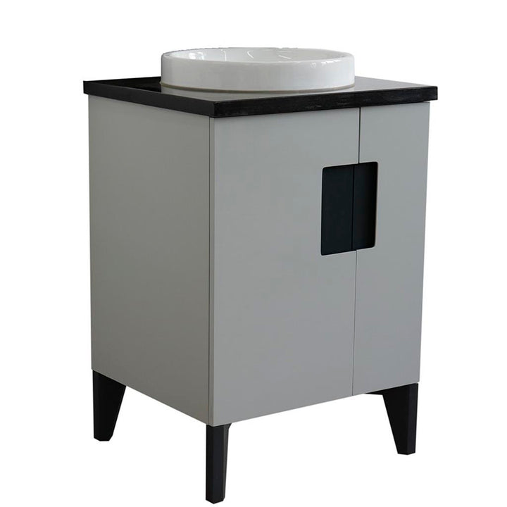 Bellaterra Home Kolb 25" Single Sink Vanity, Light Gray, Round Sink, Black Galaxy Granite Top#top-options_black-galaxy-granite-top