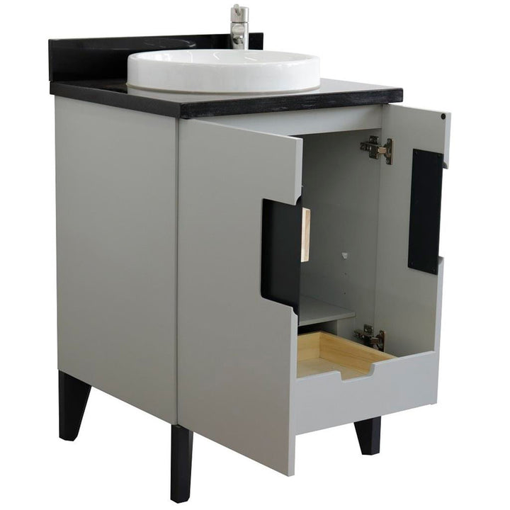 Bellaterra Home Kolb 25" Single Sink Vanity, Light Gray, Round Sink, Black Galaxy Granite Top#top-options_black-galaxy-granite-top