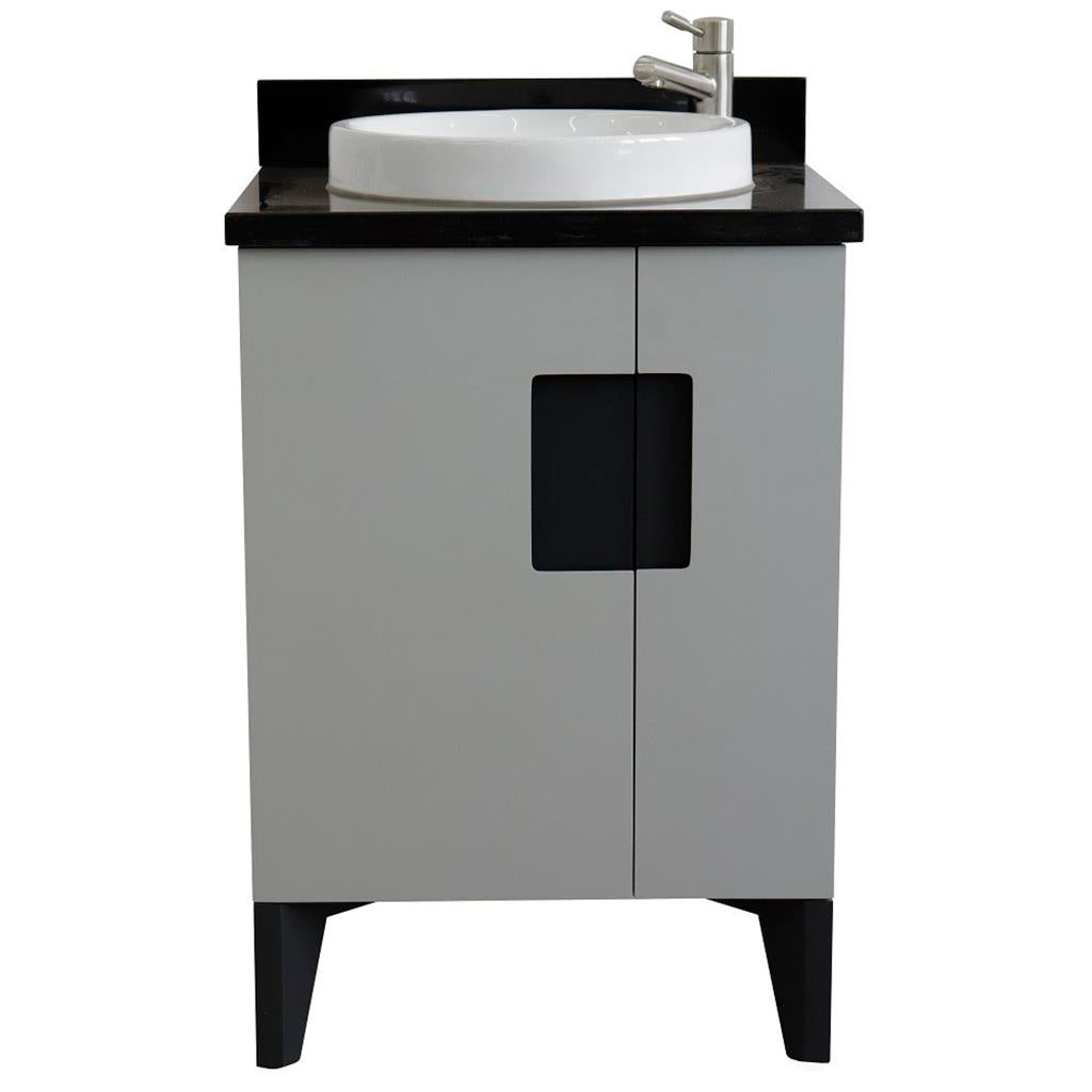 Bellaterra Home Kolb 25" Single Sink Vanity, Light Gray, Round Sink, Black Galaxy Granite Top#top-options_black-galaxy-granite-top