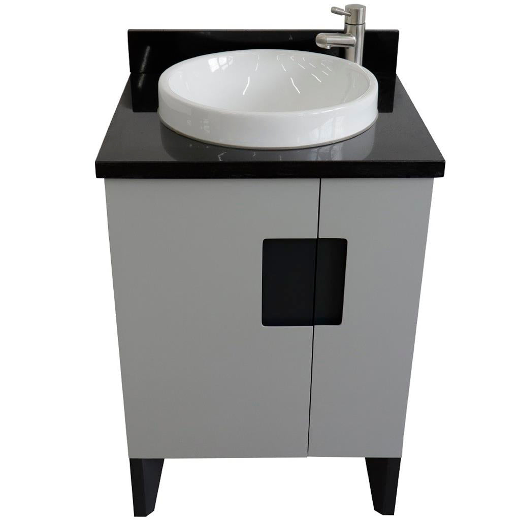 Bellaterra Home Kolb 25" Single Sink Vanity, Light Gray, Round Sink, Black Galaxy Granite Top#top-options_black-galaxy-granite-top