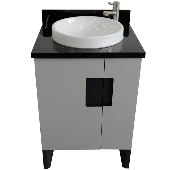 Bellaterra Home Kolb 25" Single Sink Vanity, Light Gray, Round Sink, Black Galaxy Granite Top#top-options_black-galaxy-granite-top