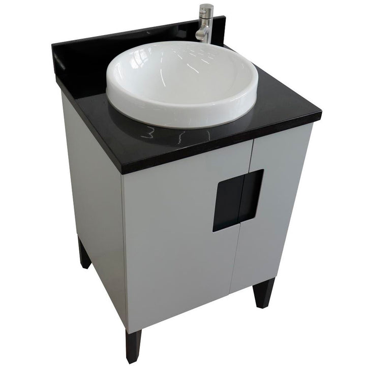 Bellaterra Home Kolb 25" Single Sink Vanity, Light Gray, Round Sink, Black Galaxy Granite Top#top-options_black-galaxy-granite-top