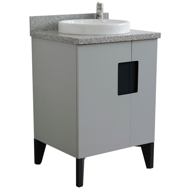 Bellaterra Home Kolb 25" Single Sink Vanity, Light Gray, Round Sink, Gray Granite Top#top-options_gray-granite-top