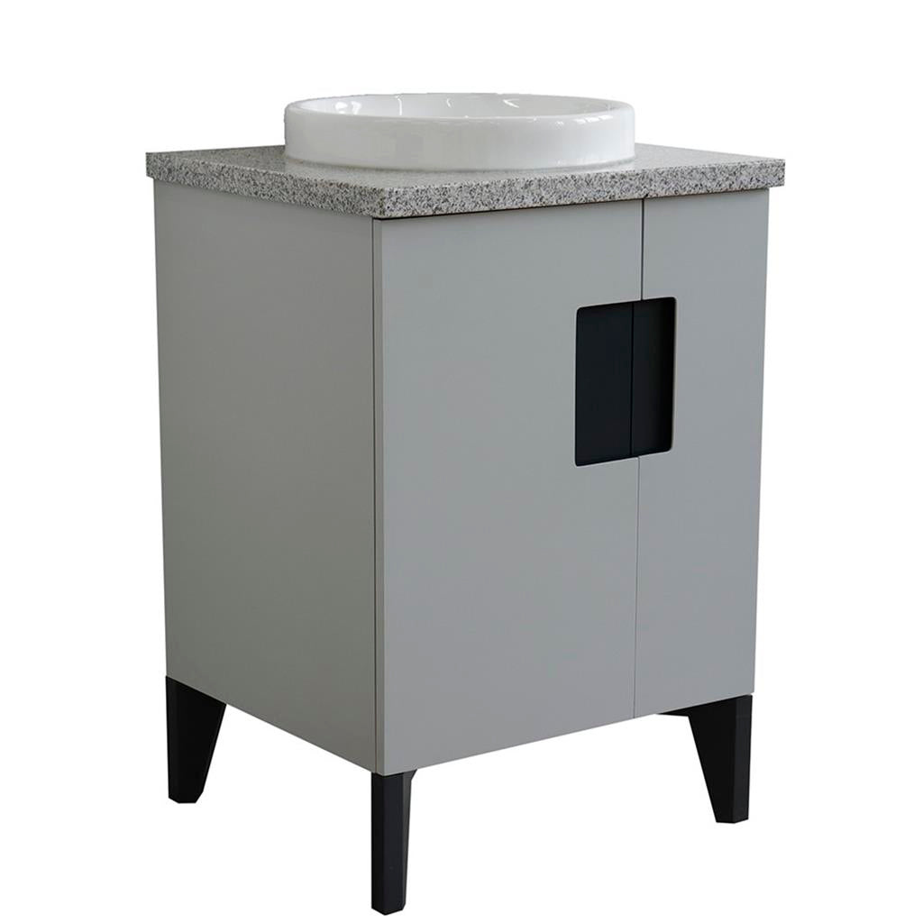 Bellaterra Home Kolb 25" Single Sink Vanity, Light Gray, Round Sink, Gray Granite Top#top-options_gray-granite-top