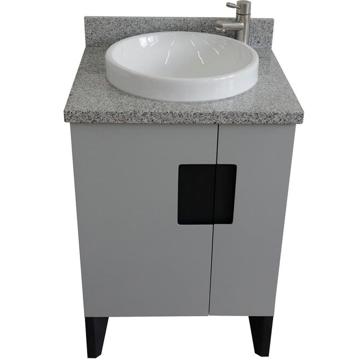 Bellaterra Home Kolb 25" Single Sink Vanity, Light Gray, Round Sink, Gray Granite Top#top-options_gray-granite-top