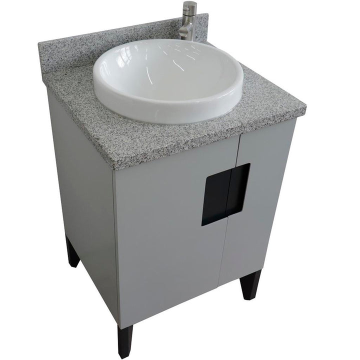 Bellaterra Home Kolb 25" Single Sink Vanity, Light Gray, Round Sink, Gray Granite Top#top-options_gray-granite-top