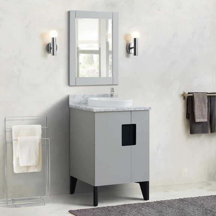 Bellaterra Home Kolb 25" Single Sink Vanity, Light Gray, Round Sink, Carrara White Marble Top#top-options_carrara-white-marble-top