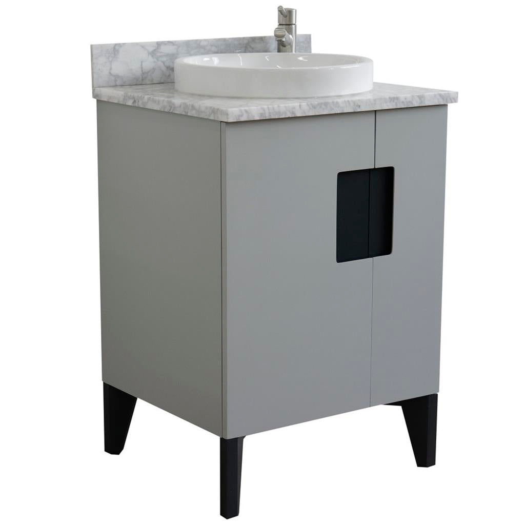Bellaterra Home Kolb 25" Single Sink Vanity, Light Gray, Round Sink, Carrara White Marble Top#top-options_carrara-white-marble-top